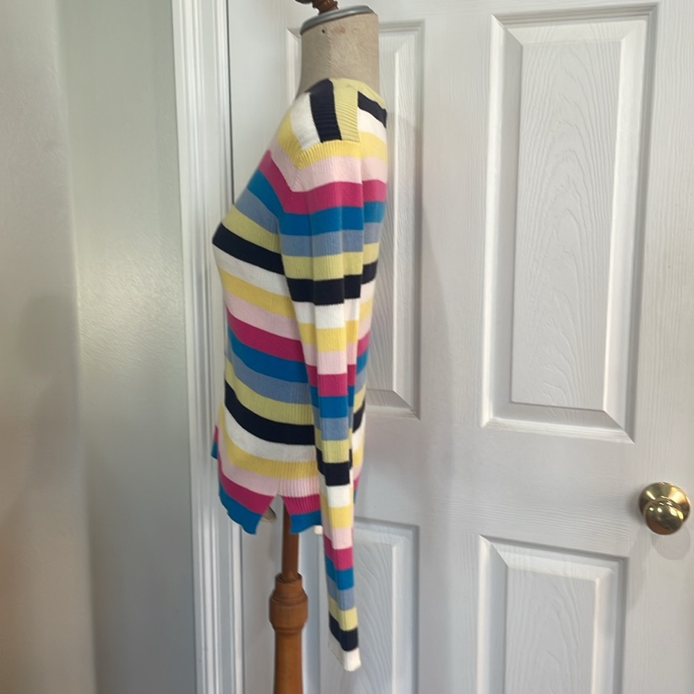 Vintage Y2K striped long sleeve sweater V-neck 100% cotton V-neck size M - Picture 6 of 9
